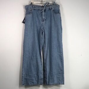 Buffalo Jeans Wide Leg Belted Denim Jean, Women's Size 14 - Light Blue Wash